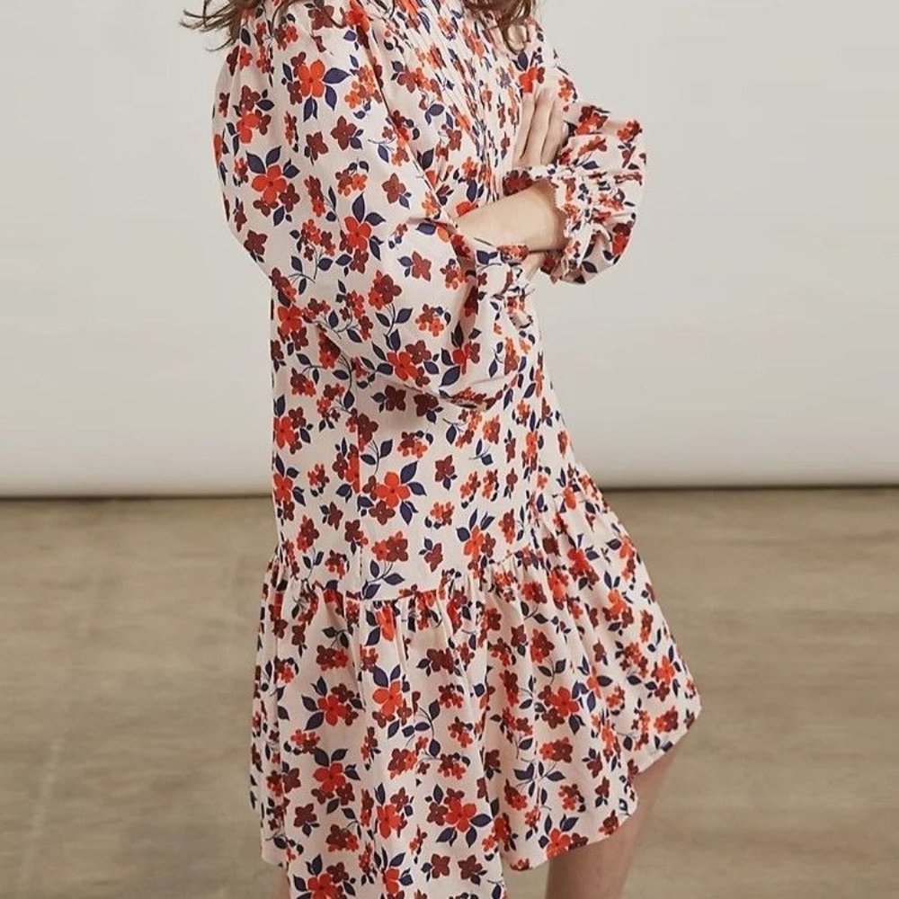 Elizabeth and James Small Boat Neck Pintuck Bib Cottage Core Lined Floral Dress
